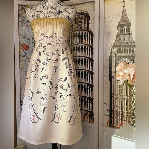 Żü Designer Botanics Runway Embroidered Top Midi Dress Strapless Gown - Picture 4 of 10